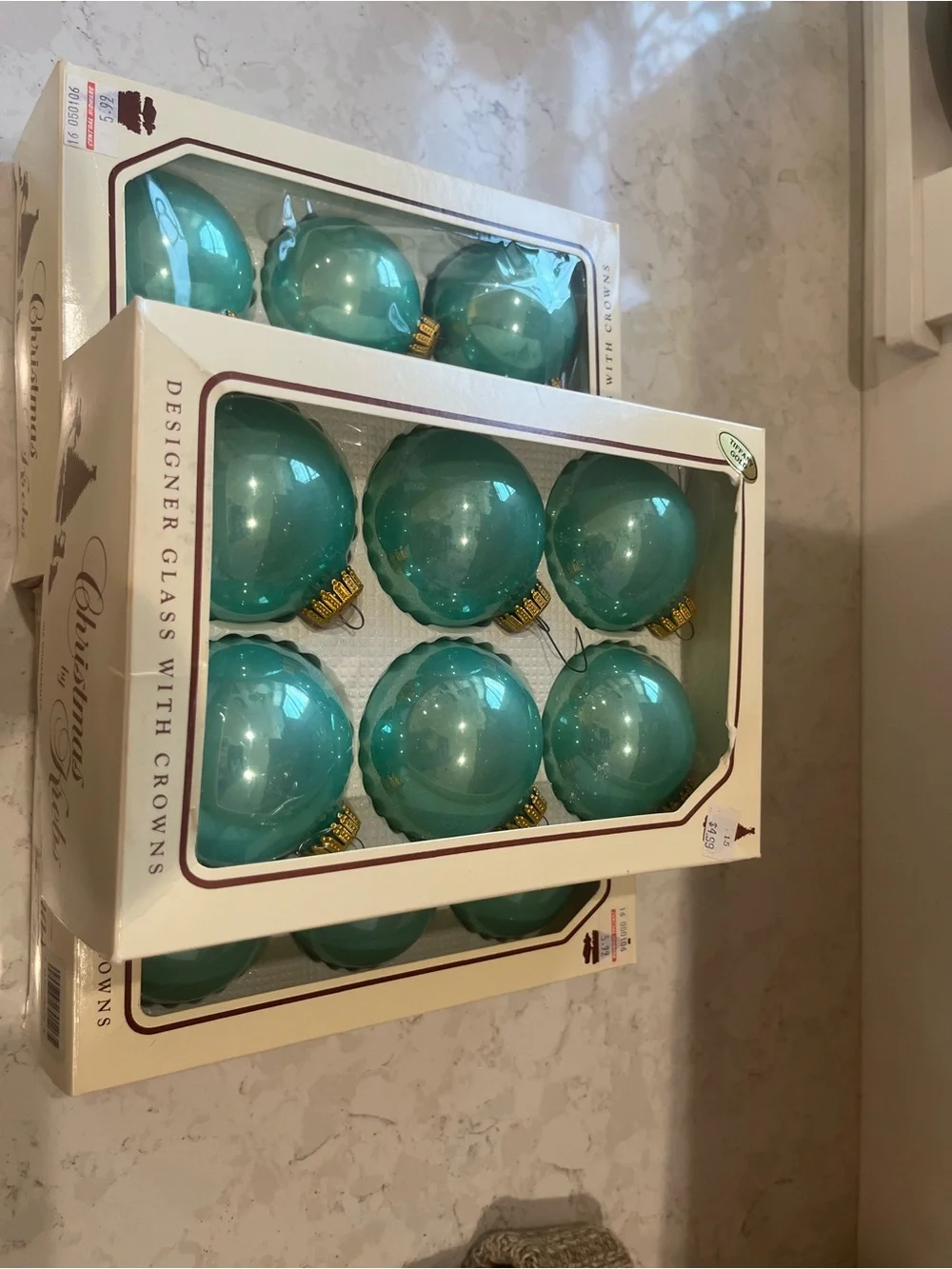 Vintage Boxed Tiffany Blue Krebs Glass Ornaments set of 17